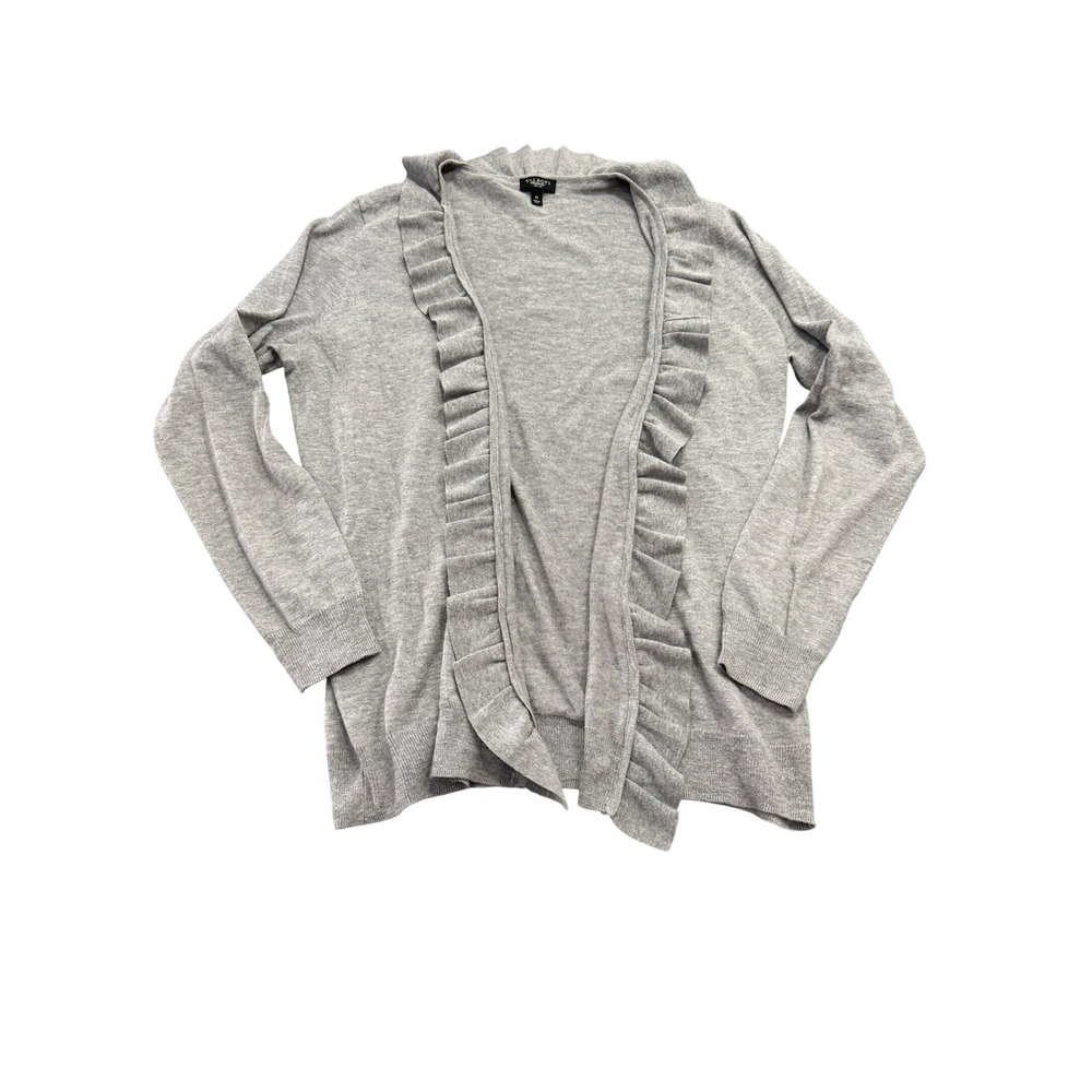 Talbots Petites Heather Gray Ruffle Front Open Cardigan Sweater Womens Size M P